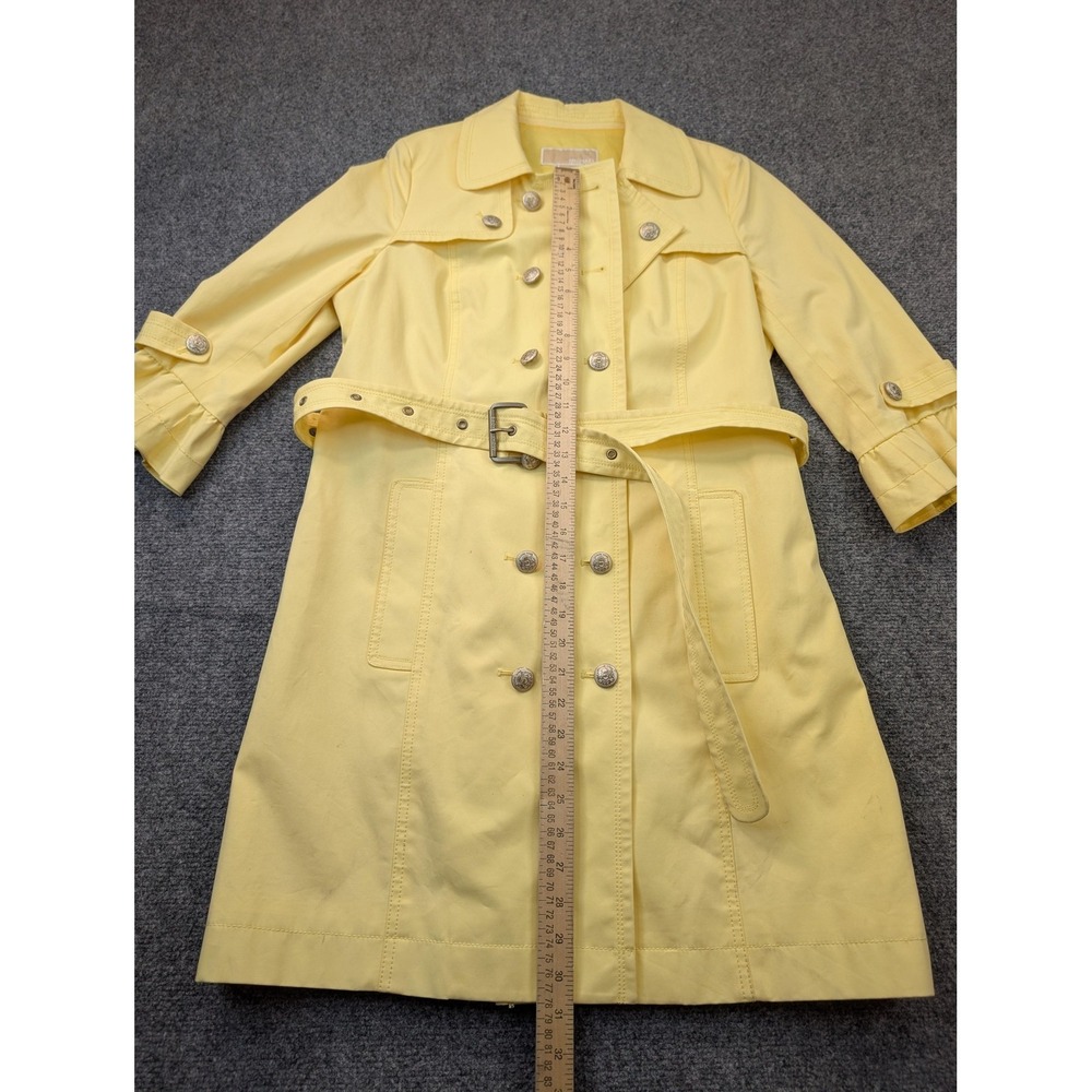 MICHAEL Michael Kors Coat Womens M Yellow Trench Belted 3/4 Sleeve Button Front - Picture 3 of 8